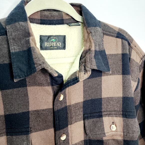 Red Head Brown Plaid Button Front Men's Long Sleeve Shacket Jacket Size L - Picture 5 of 8